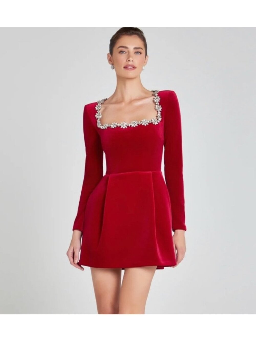 Nadine Merabi Kimberly Velvet Rhinestone Mini Dress